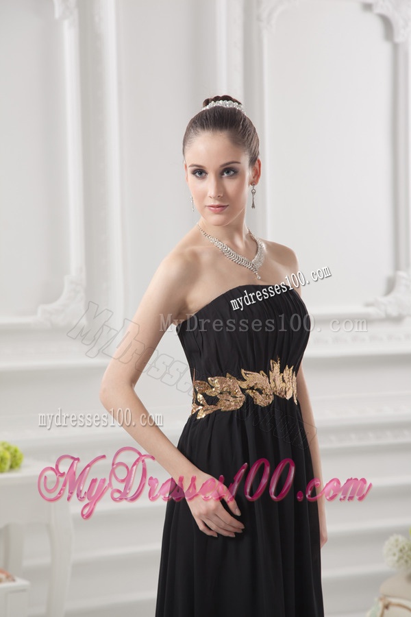 Empire Strapless Belt Black Ruching Ankle-length Evening Dress