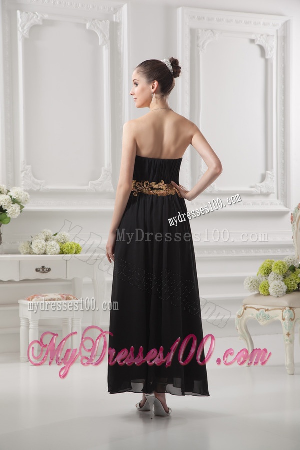 Empire Strapless Belt Black Ruching Ankle-length Evening Dress