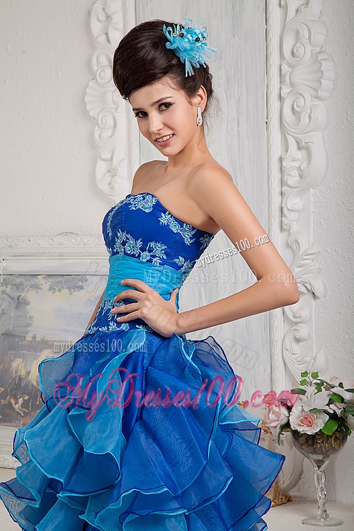 Strapless Embroidery and Ruffles Prom Gown with Ruched Sash