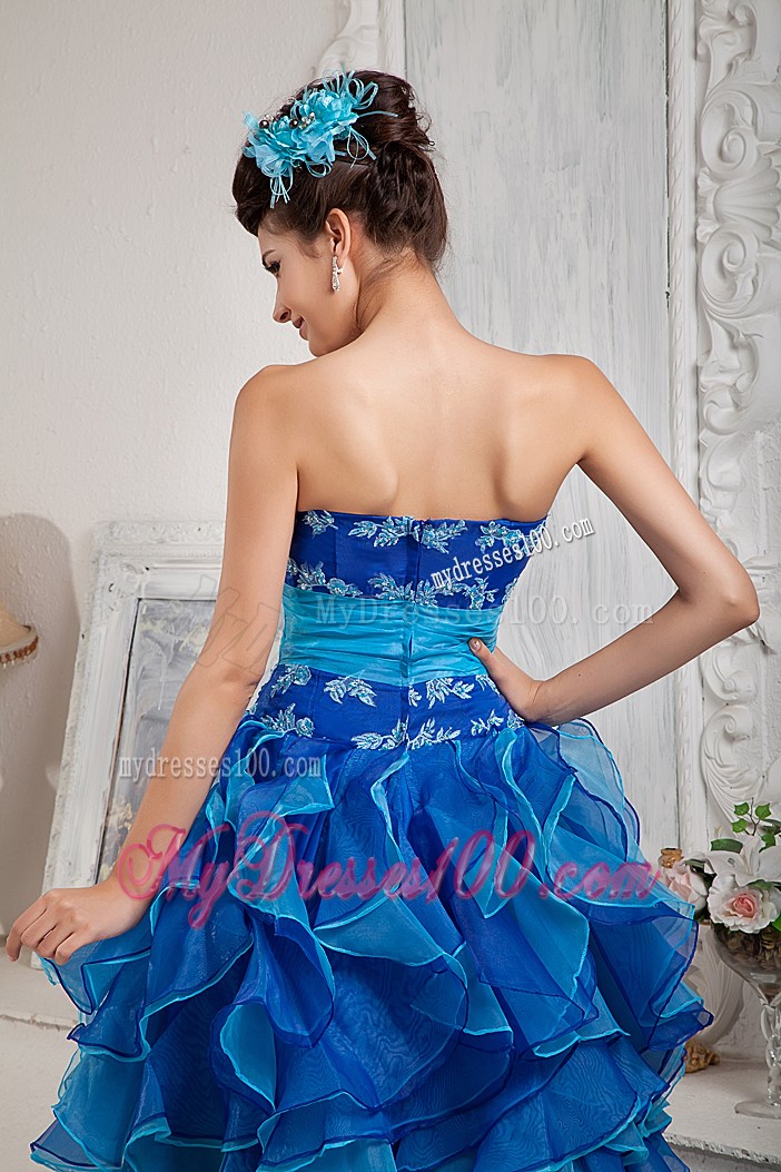 Strapless Embroidery and Ruffles Prom Gown with Ruched Sash