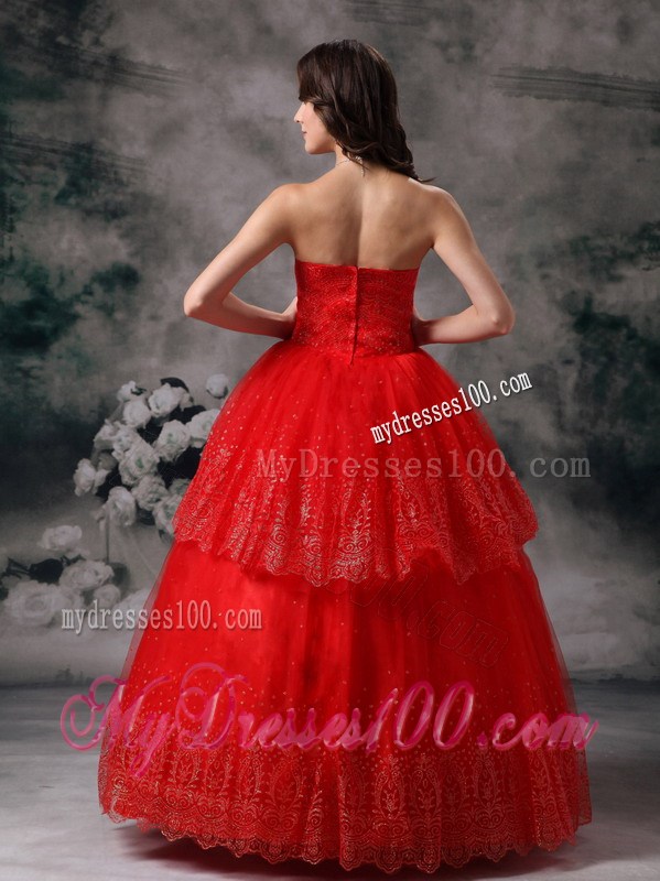 Strapless Ball Gown Prom Dress in Hot Pink with Sequined Lace Hemline