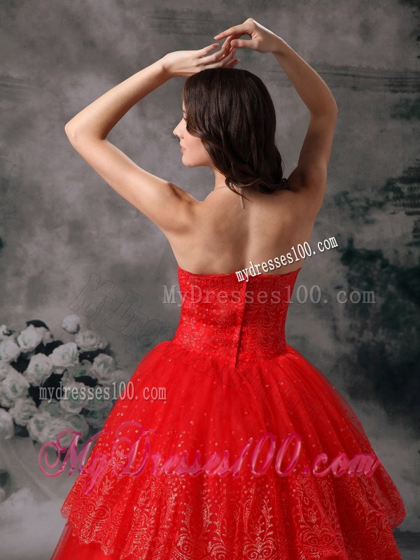 Strapless Ball Gown Prom Dress in Hot Pink with Sequined Lace Hemline