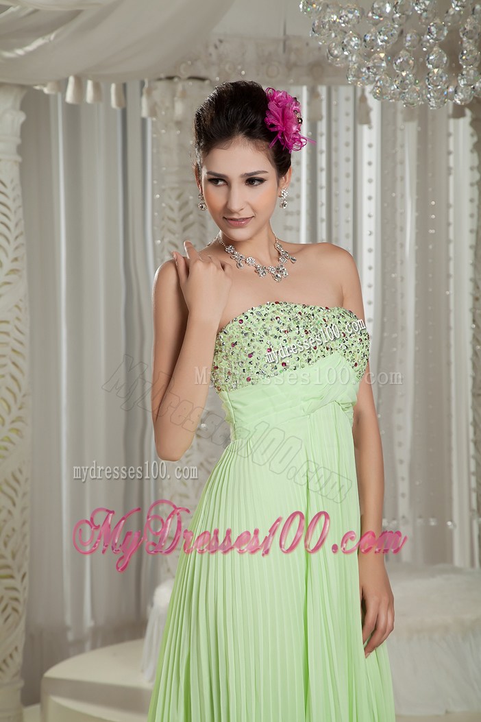 Brush Yellow Green Prom Dresses with Beading and Pleats
