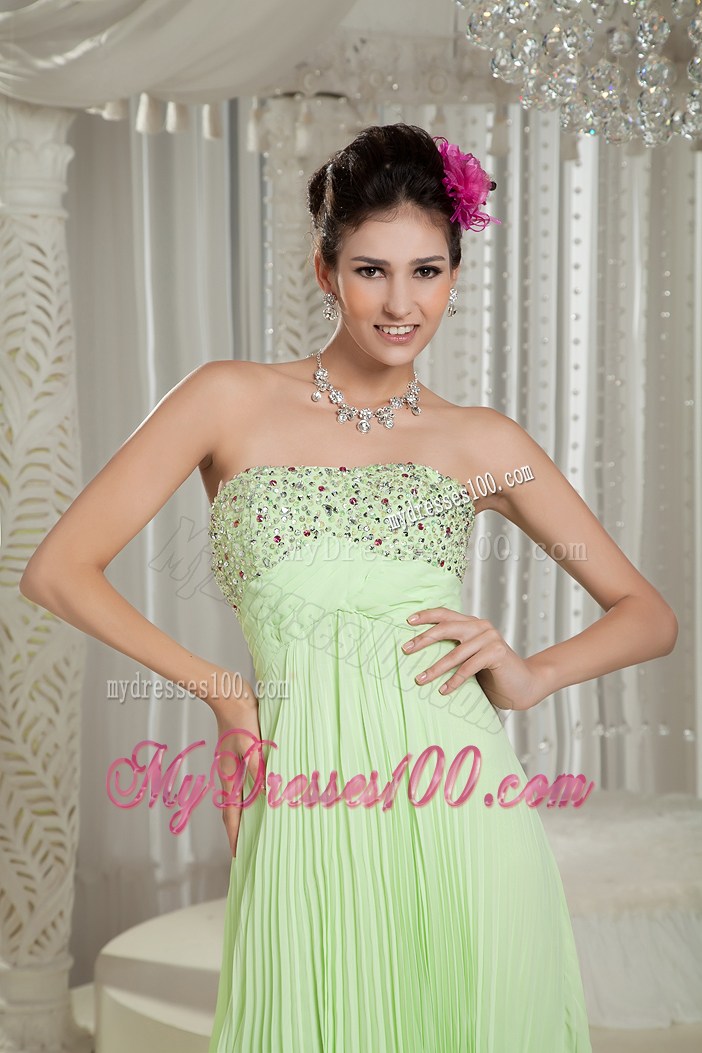 Brush Yellow Green Prom Dresses with Beading and Pleats