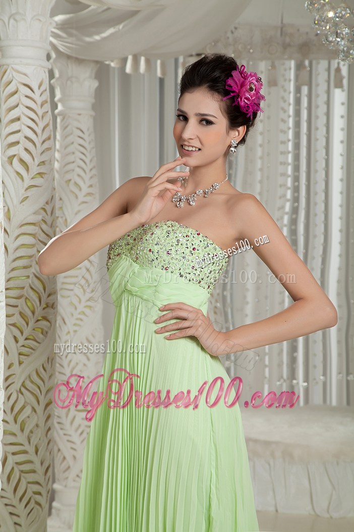 Brush Yellow Green Prom Dresses with Beading and Pleats