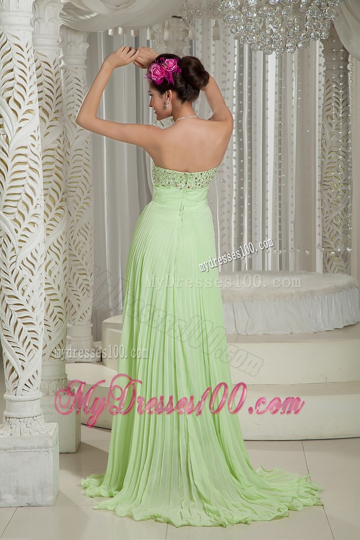 Brush Yellow Green Prom Dresses with Beading and Pleats
