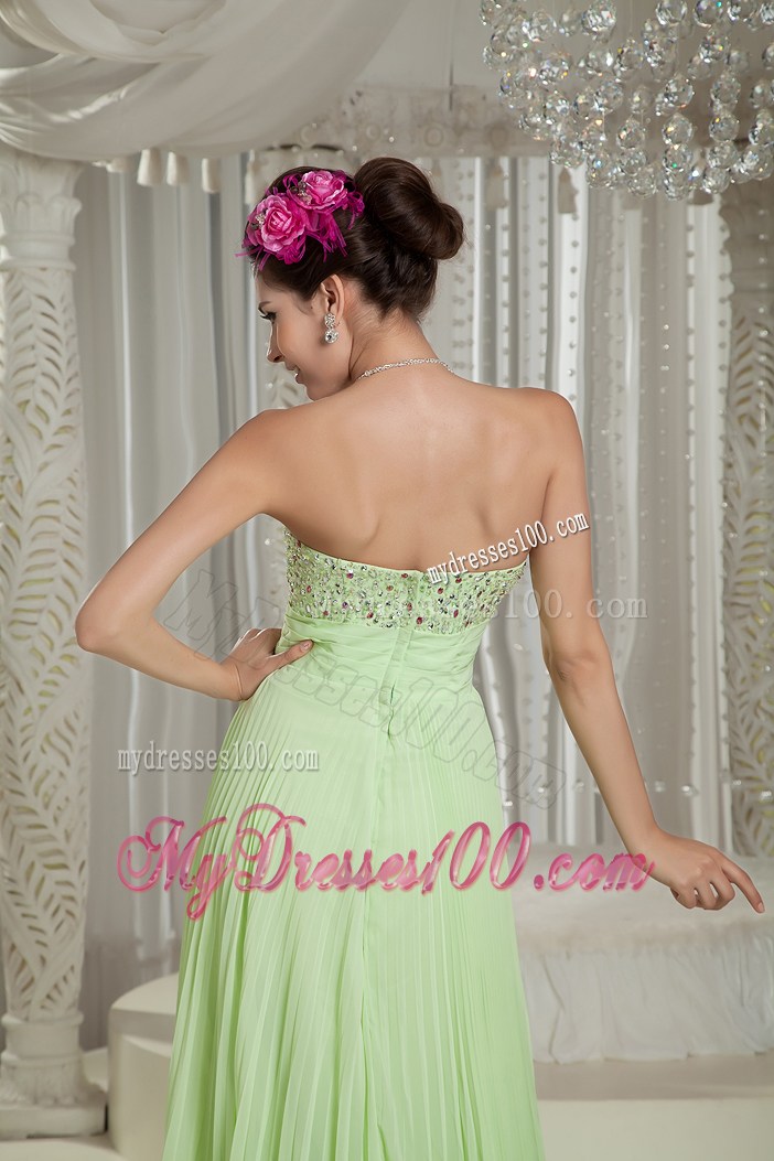 Brush Yellow Green Prom Dresses with Beading and Pleats