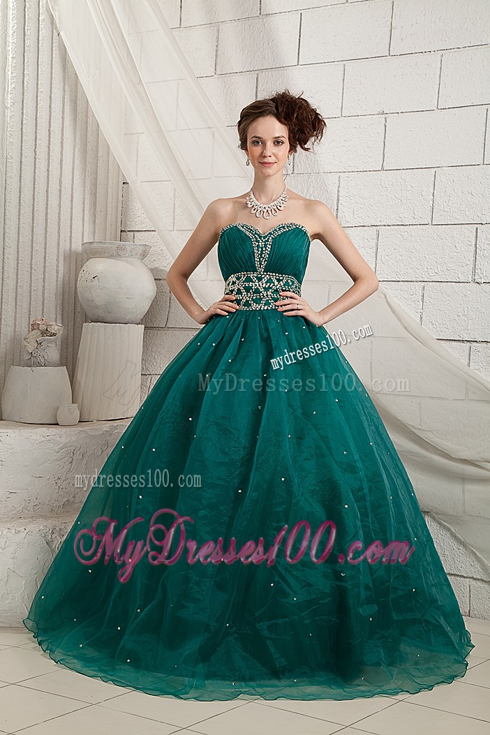 Green A-line Organza Dresses for Prom with Beading