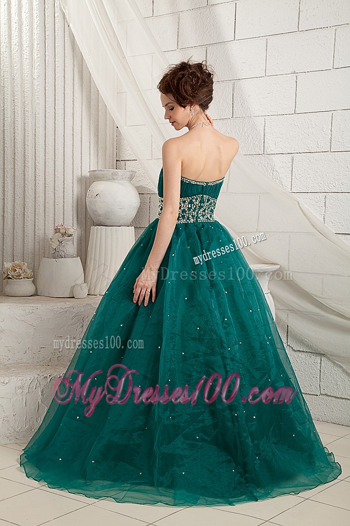 Green A-line Organza Dresses for Prom with Beading