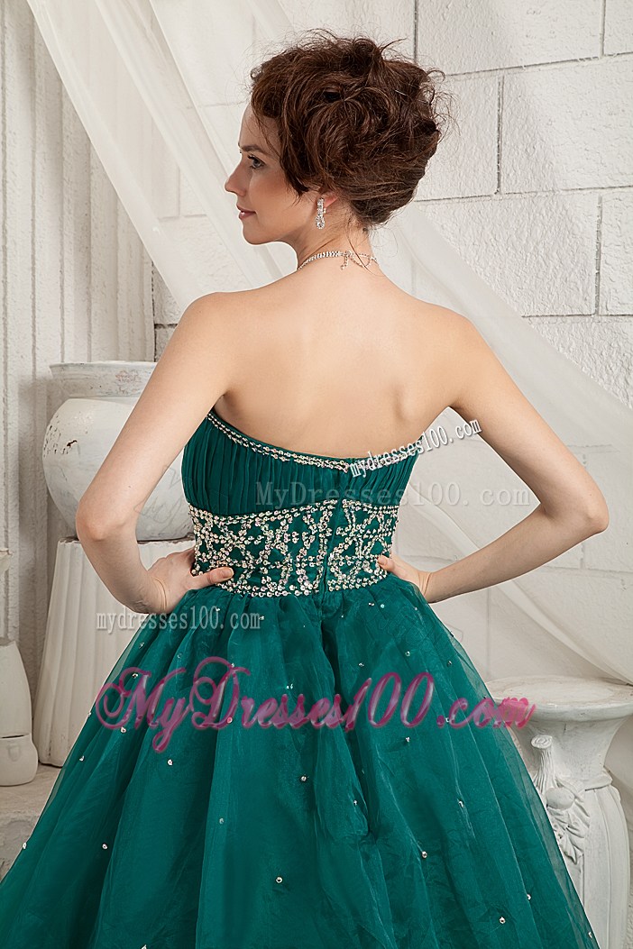 Green A-line Organza Dresses for Prom with Beading