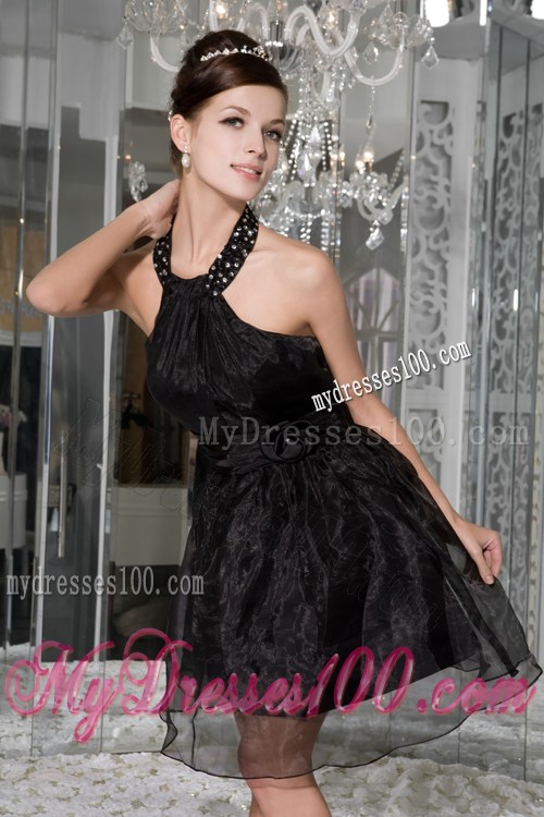 High-Neck Mini-length Black Organza Prom Dresses