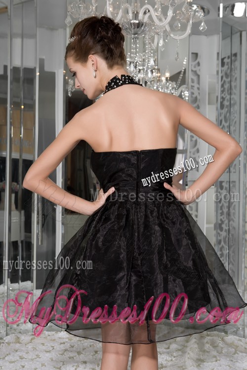 High-Neck Mini-length Black Organza Prom Dresses
