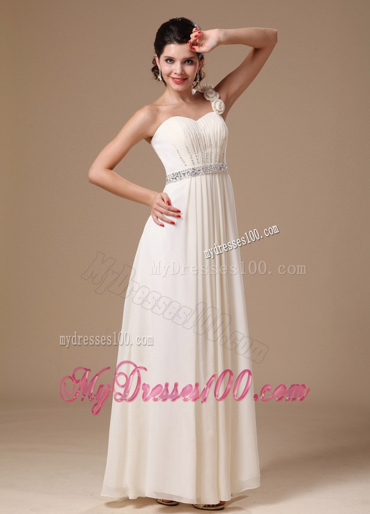 One Shoulder Beading Decorate Chiffon Prom Gowns With Flowers