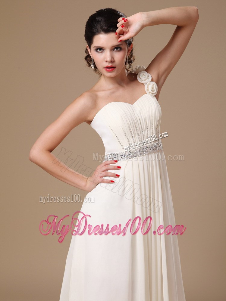 One Shoulder Beading Decorate Chiffon Prom Gowns With Flowers