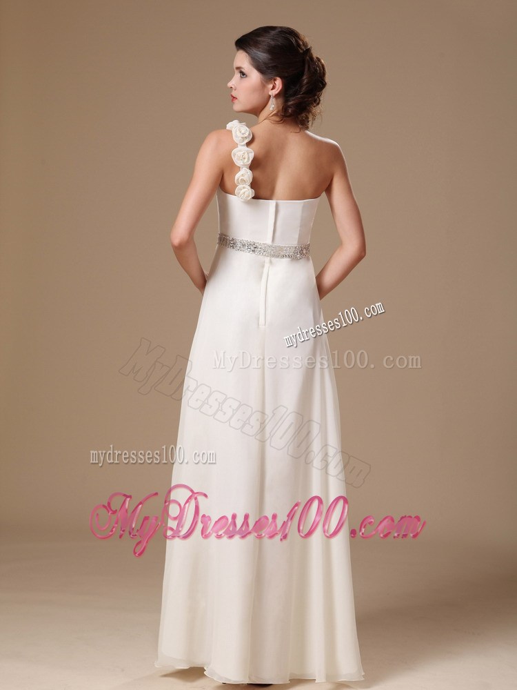 One Shoulder Beading Decorate Chiffon Prom Gowns With Flowers