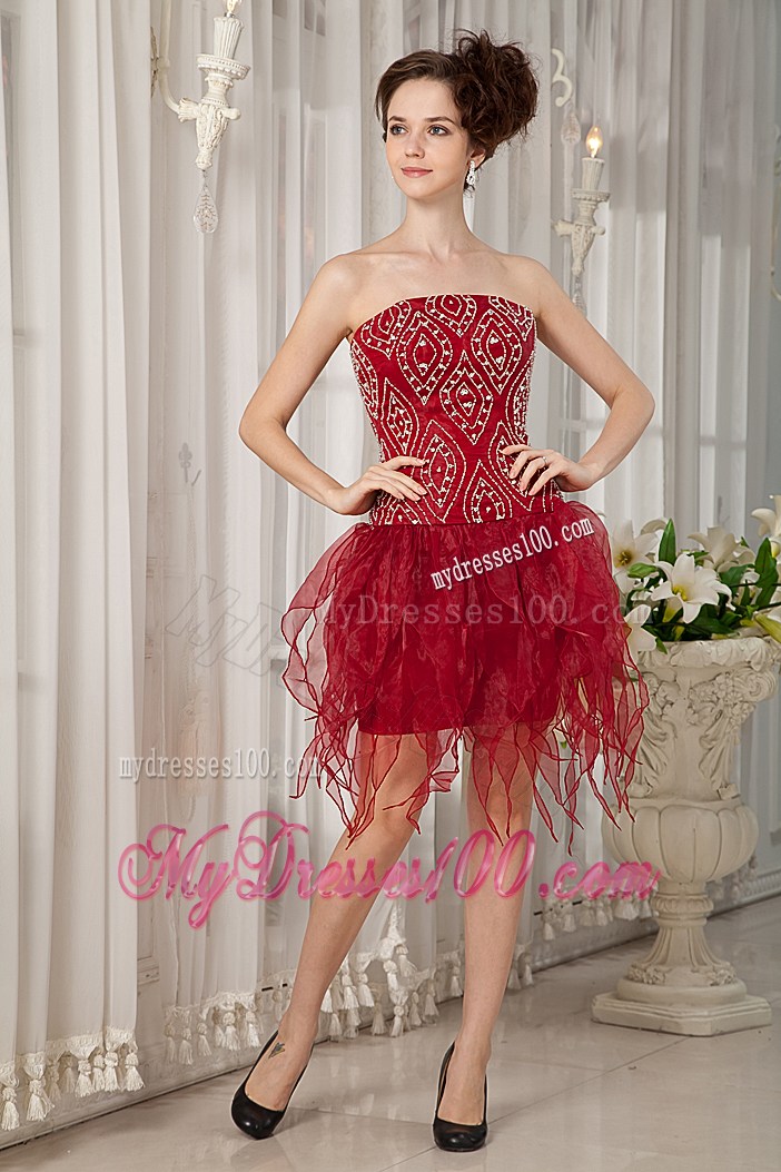 Beading Appliques and Ruffles Decorated Mini-length Prom Dress