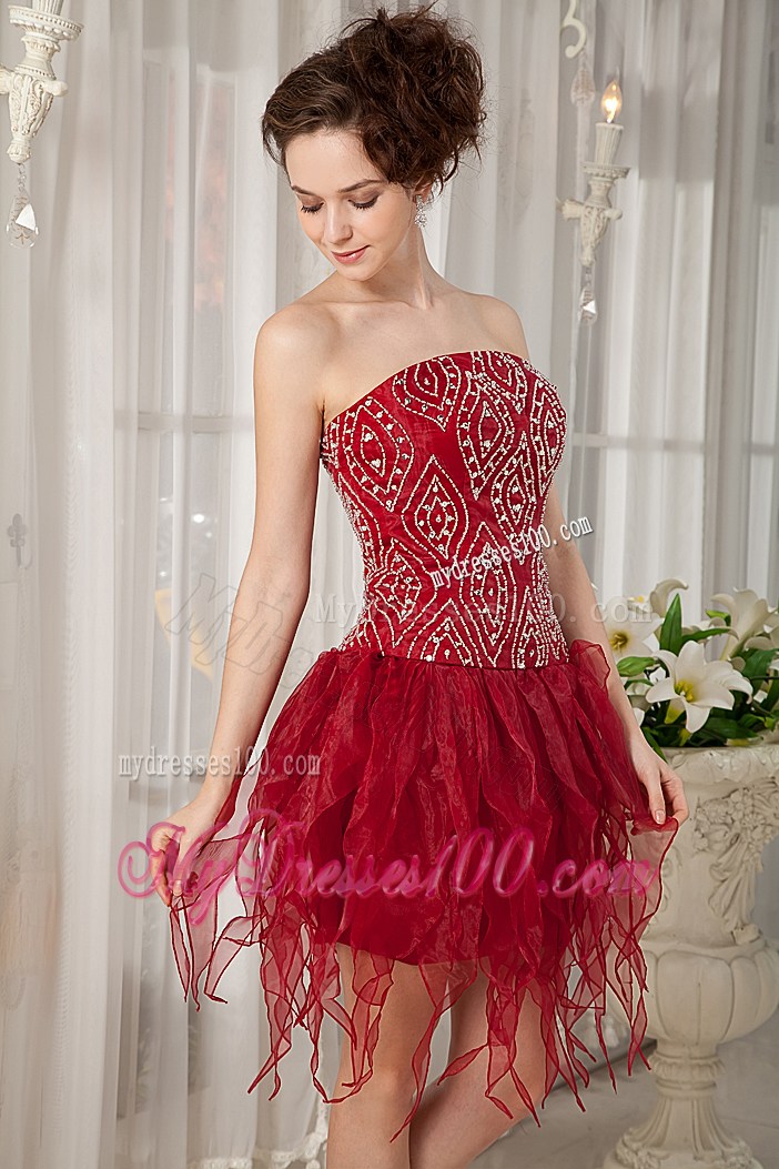 Beading Appliques and Ruffles Decorated Mini-length Prom Dress