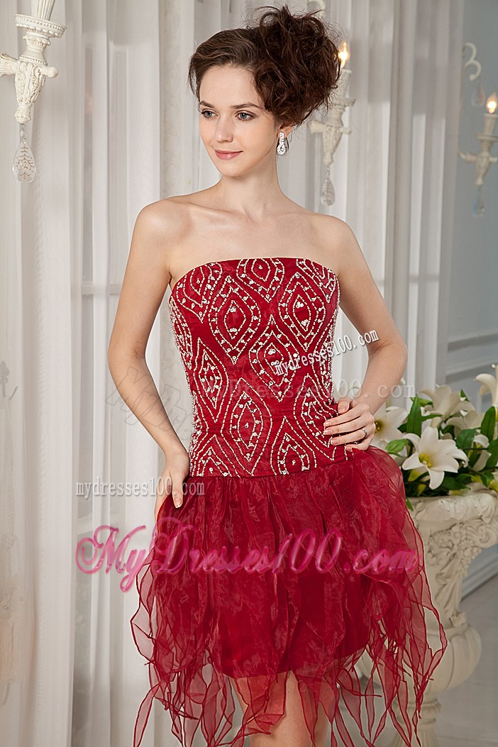 Beading Appliques and Ruffles Decorated Mini-length Prom Dress