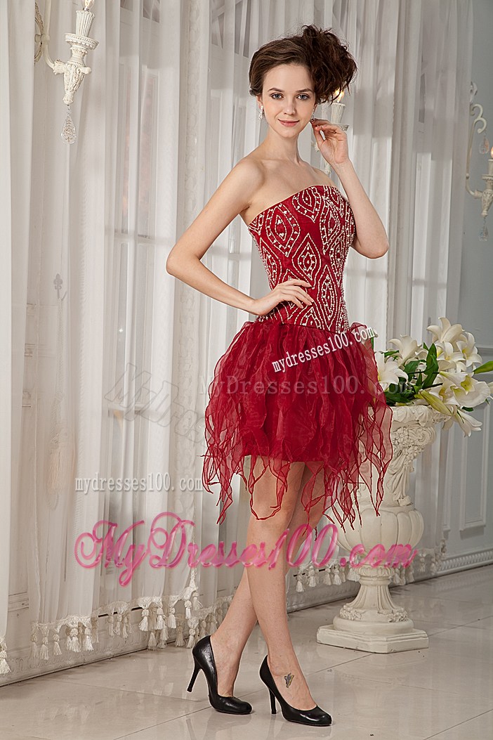 Beading Appliques and Ruffles Decorated Mini-length Prom Dress