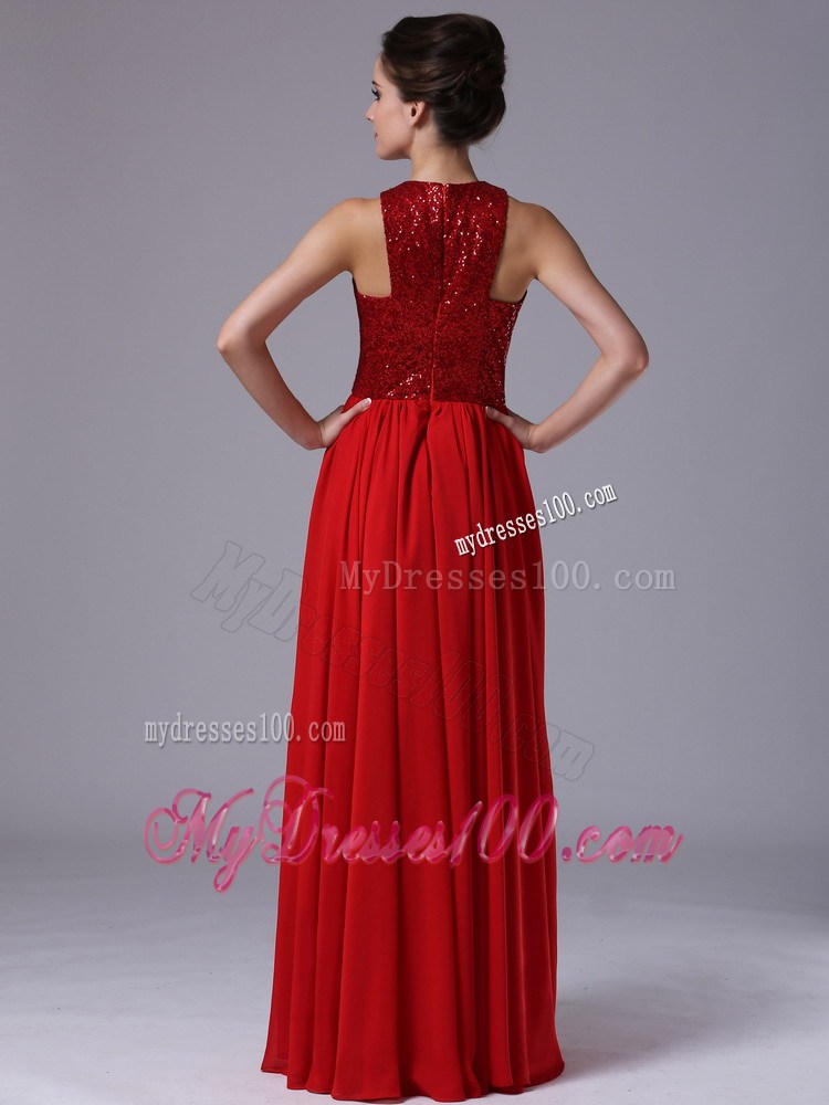 2013 Affordable Paillette Over High-Neck Empire Red Prom Dress