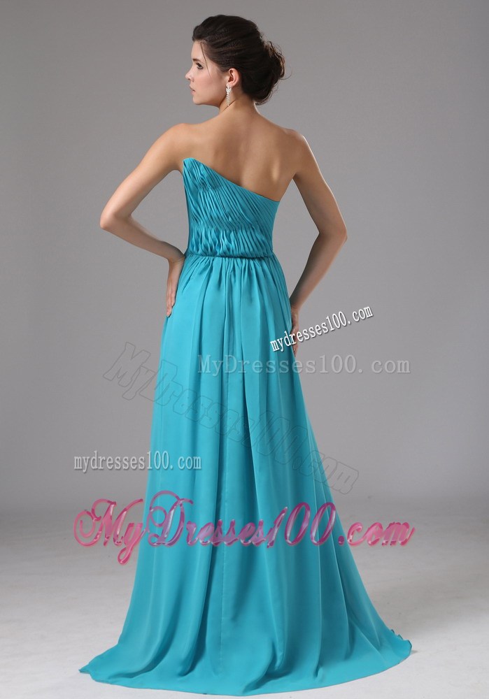 High Slit and Pleated 2013 Aqua Blue Prom Dress with Brush Train