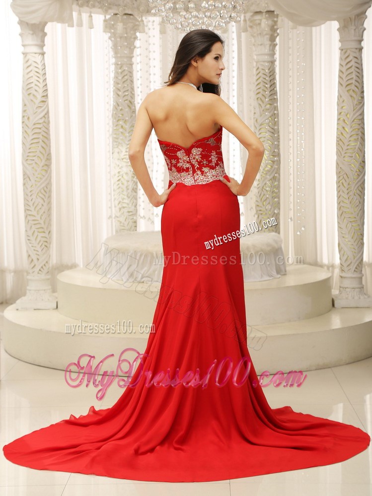 High Slit Sweetheart Appliques Decorate For Celebrity Prom Dress
