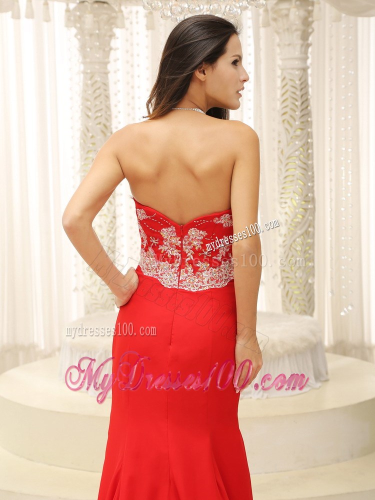 High Slit Sweetheart Appliques Decorate For Celebrity Prom Dress