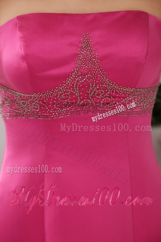 Beaded Strapless Hot Pink Prom Dress with Brush Train