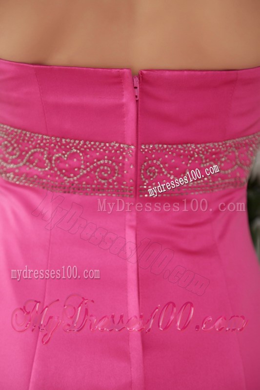 Beaded Strapless Hot Pink Prom Dress with Brush Train