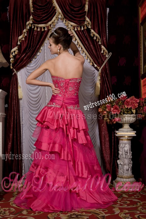 Layers and Beading Decorate Prom Dress in Hot Pink