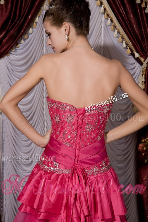 Layers and Beading Decorate Prom Dress in Hot Pink