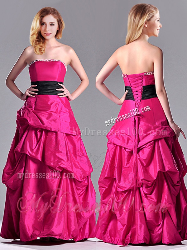 Hot Sale A Line Black Belt Evening Dress with Beaded Top and Bubbles