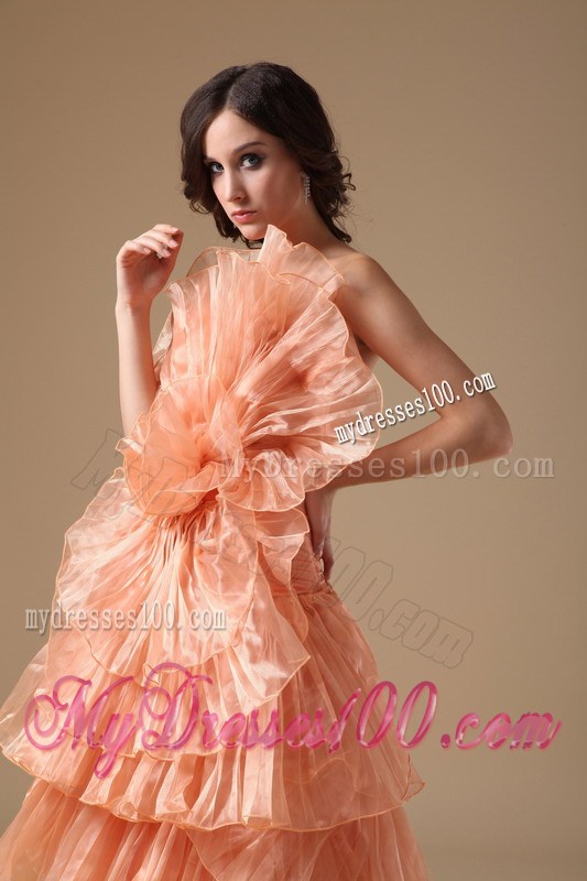 Unique Orange Red Prom Dress A-line Style Ruffles And Flower Decorate