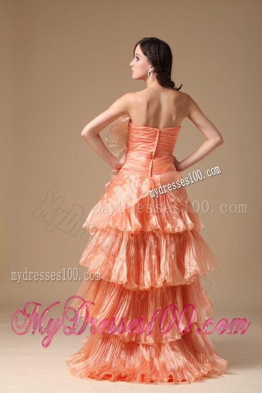 Unique Orange Red Prom Dress A-line Style Ruffles And Flower Decorate