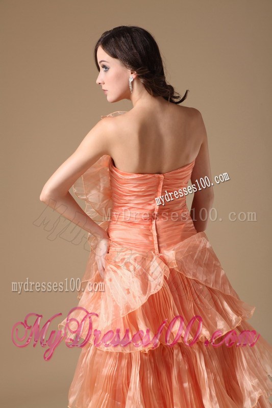 Unique Orange Red Prom Dress A-line Style Ruffles And Flower Decorate