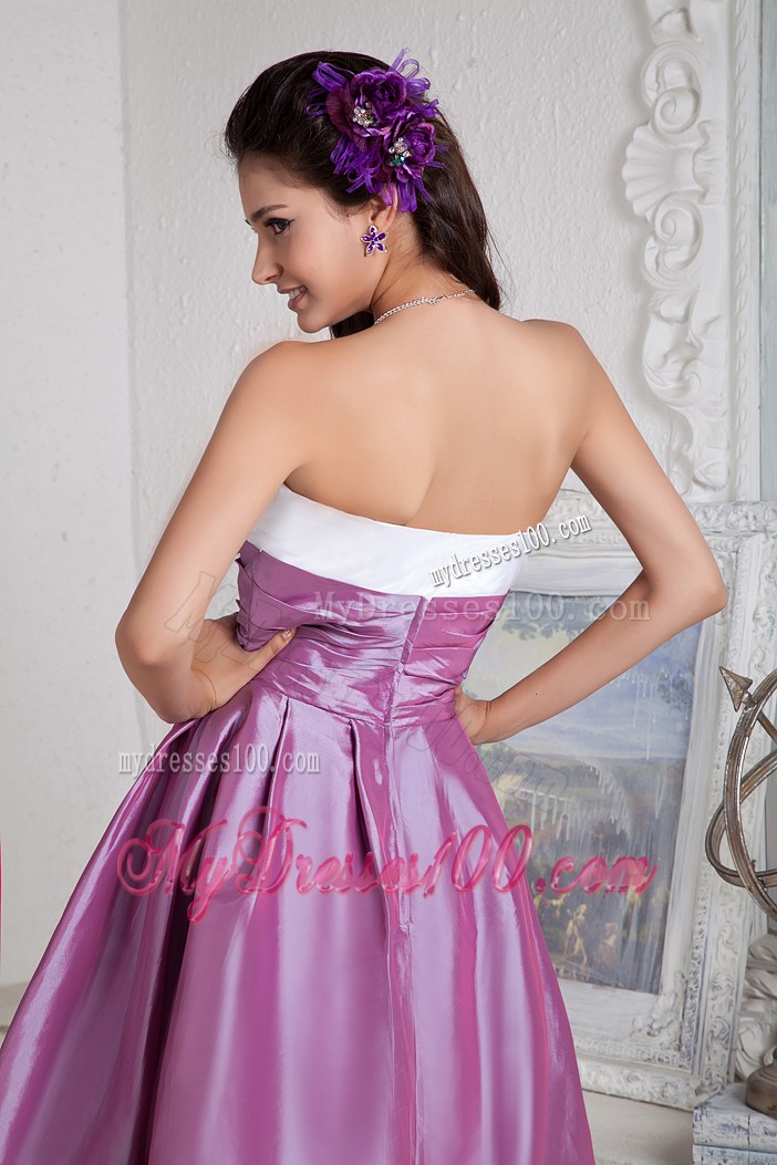 Cheap White and Lavender Prom Gown of Knee-Length
