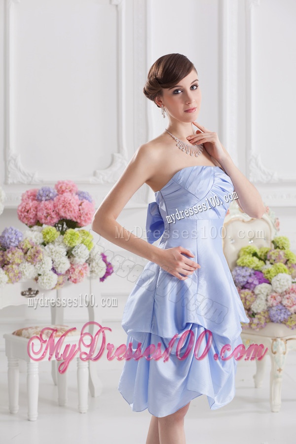 Lavender Strapless Short Taffeta Evening Dress with Bowknot