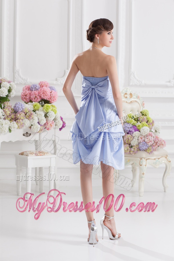 Lavender Strapless Short Taffeta Evening Dress with Bowknot