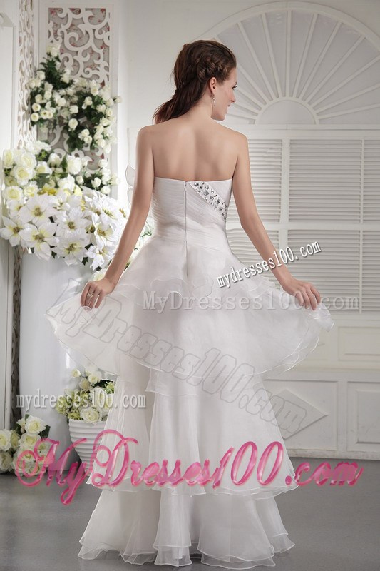 Ruched White Floor-length Prom Dress with Ruffled Layers