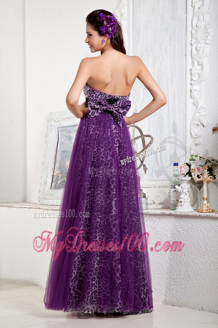 Beaded Sweetheart A-line Tulle Prom Gown in Purple Color