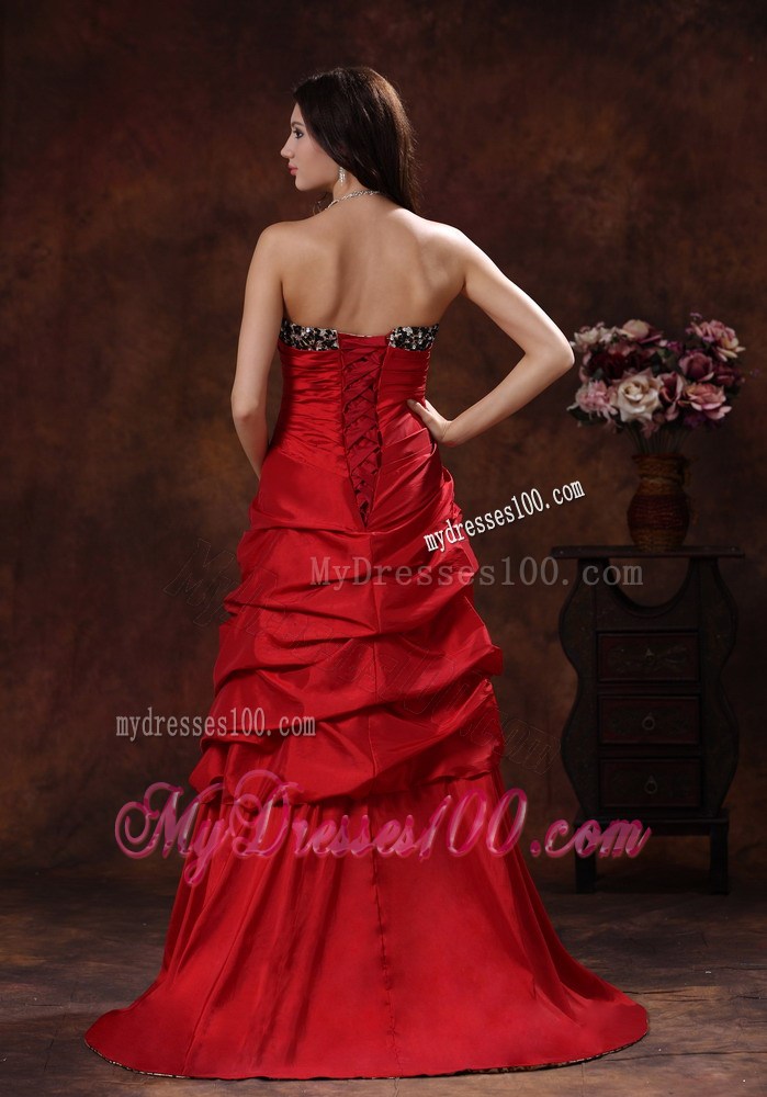 Diamond Ruching and Handle Flowers Prom Gown with Leopard and Court Train