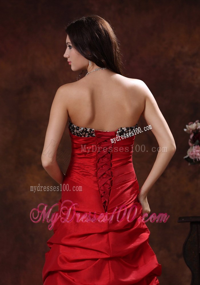 Diamond Ruching and Handle Flowers Prom Gown with Leopard and Court Train