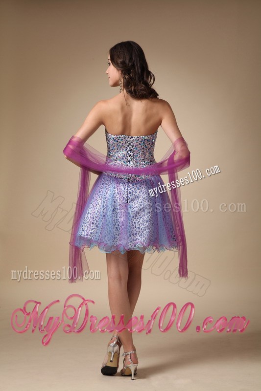 Colorful Short Leopard Prom Dresses with tulle Wraps and Ruffled Edge