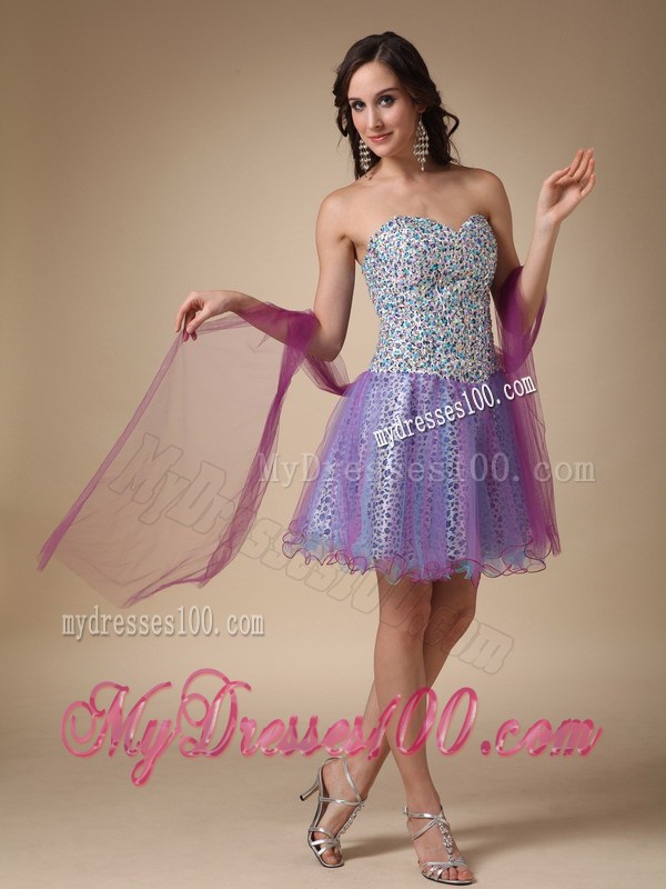 Colorful Short Leopard Prom Dresses with tulle Wraps and Ruffled Edge