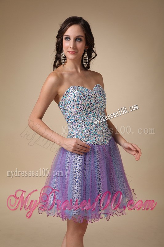 Colorful Short Leopard Prom Dresses with tulle Wraps and Ruffled Edge