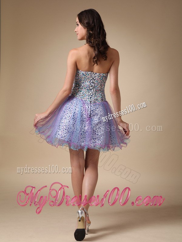 Colorful Short Leopard Prom Dresses with tulle Wraps and Ruffled Edge