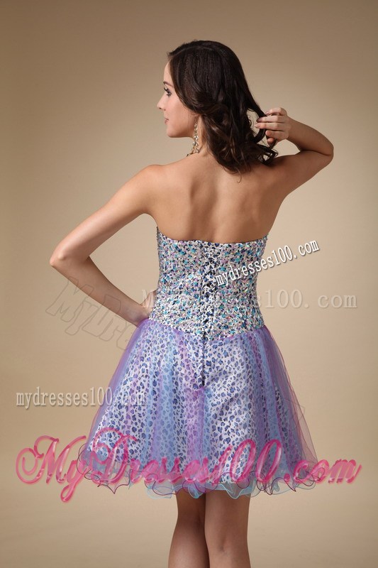 Colorful Short Leopard Prom Dresses with tulle Wraps and Ruffled Edge