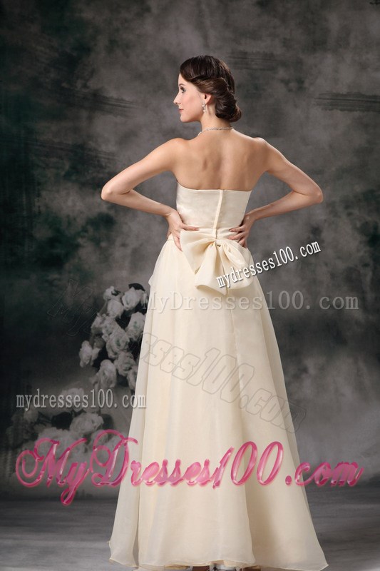 Strapless Cream Colored Organza Prom Dress with Bowknot