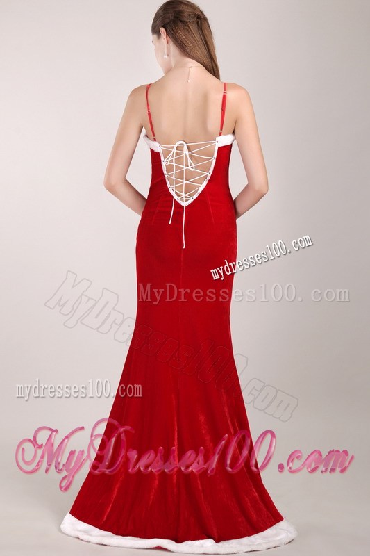 Classic Straps Red and White Mermaid Prom Gown for Christmas