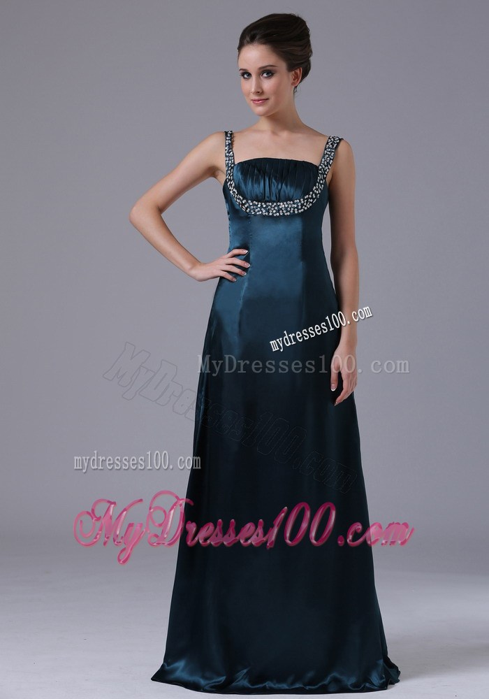 Beading Decorate Navy Blue maxi Prom Gown with Straps 2013